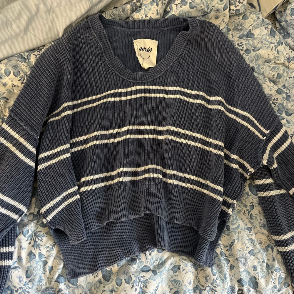 Aerie Blue and White Striped Knit Sweater